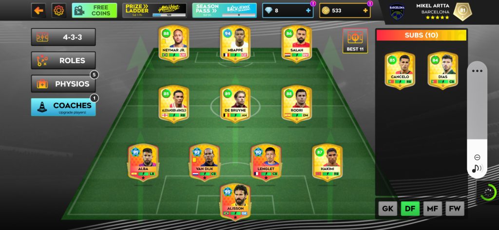 این شامل ۸ به علاوه ۱ بازیکن سیاه می باشد